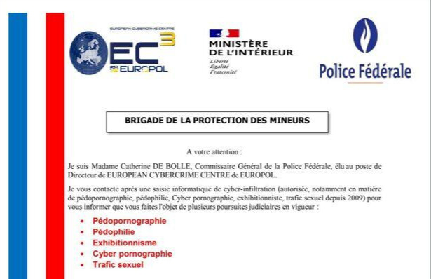 Faux courrier du MINISTÈRE DE L’INTÉRIEUR