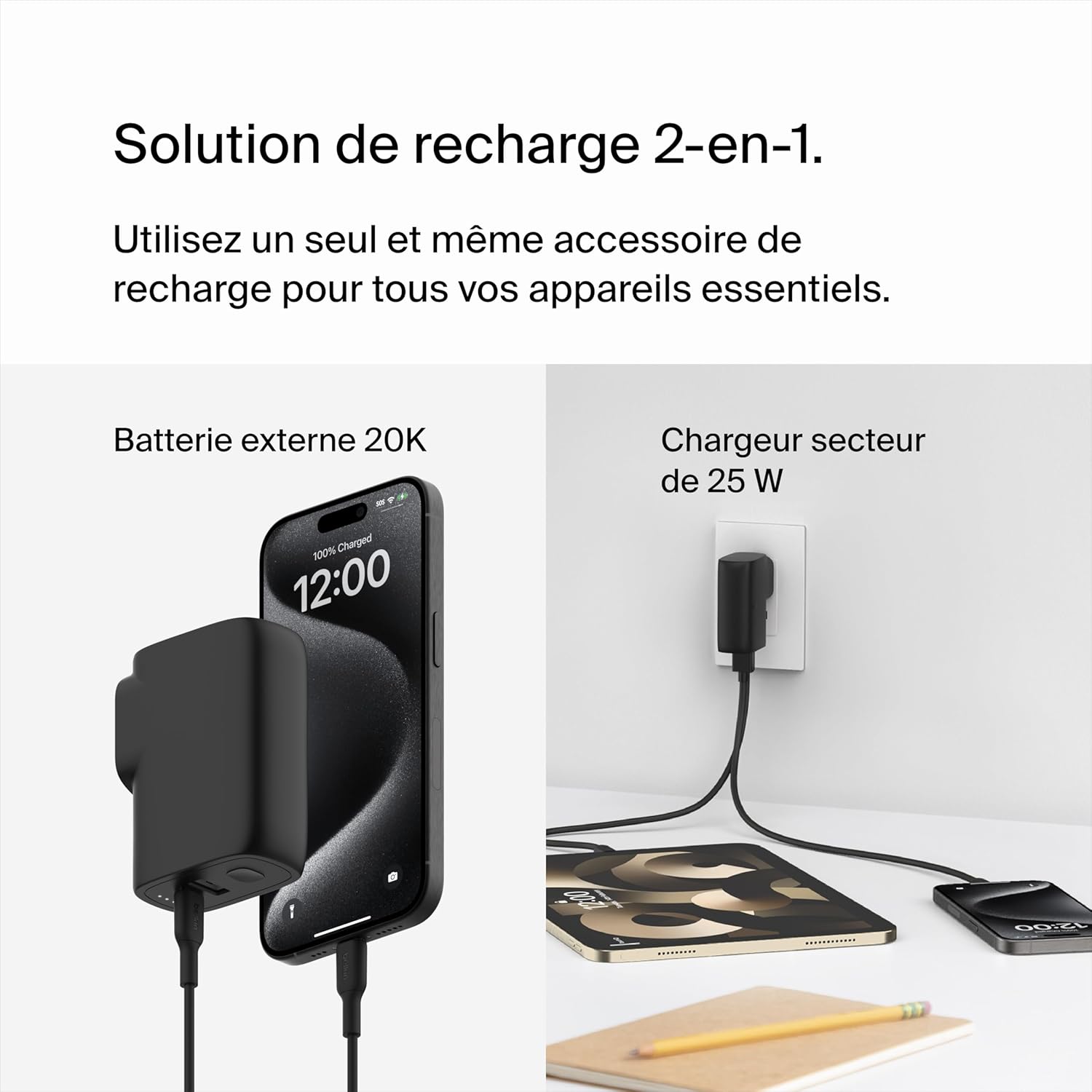 BELKIN Chargeur Secteur Hybride USB-C 25W + PowerBank 5K – Image 2