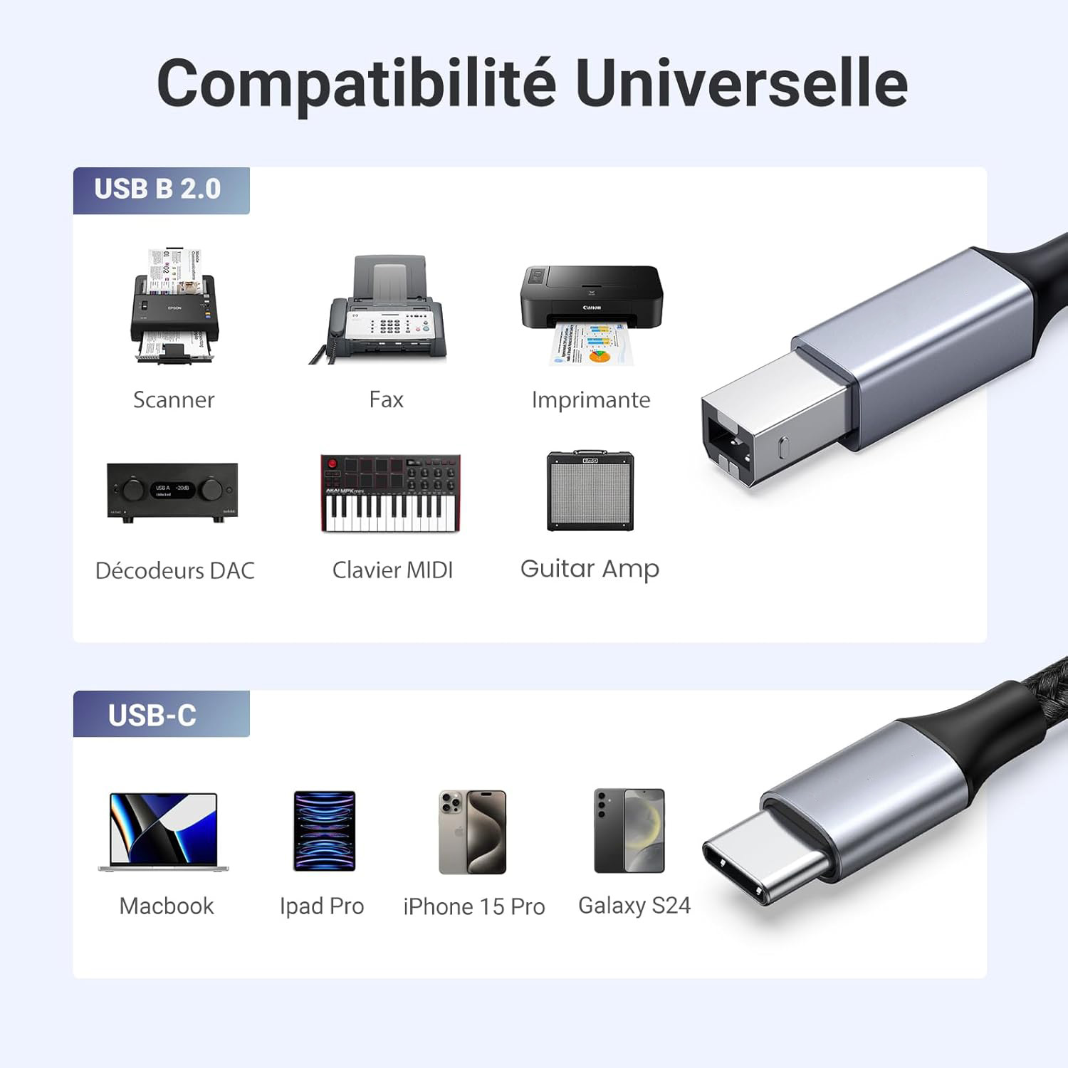 Cable Imprimante USB-C vers USB-B – Image 2